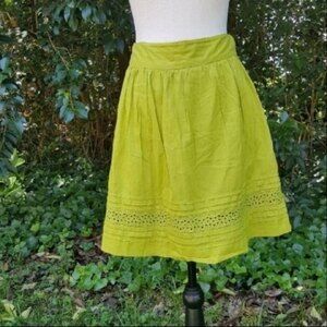 Ann Taylor LOFT Green Pleated Eyelet Lined Mini Skirt 4